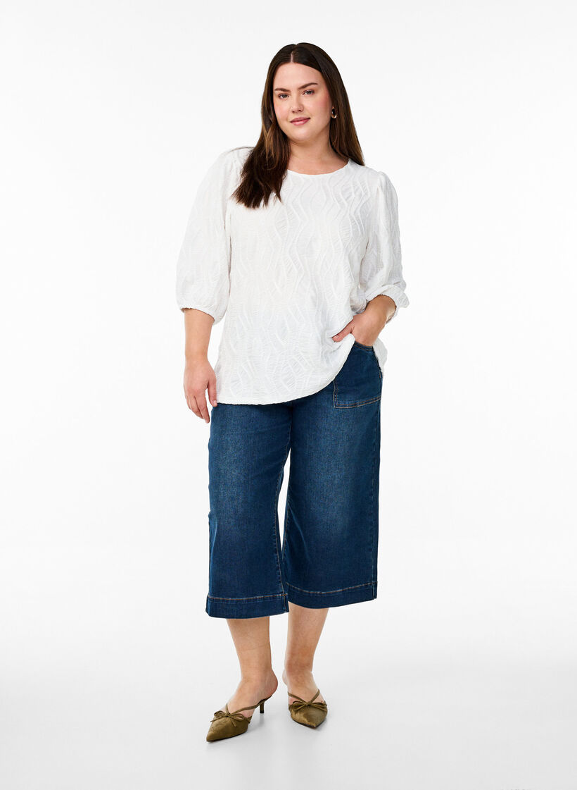 Blouse met textuur en 3/4 mouwen, Wit, Model image number 1