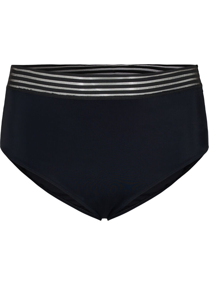 Bikinibroekje met hoge taille en mesh, Black, Packshot image number 0