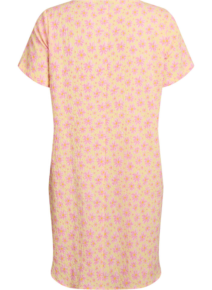 Korte jurk met een gekreukte textuur en korte mouwen, Geel, Packshot image number 1