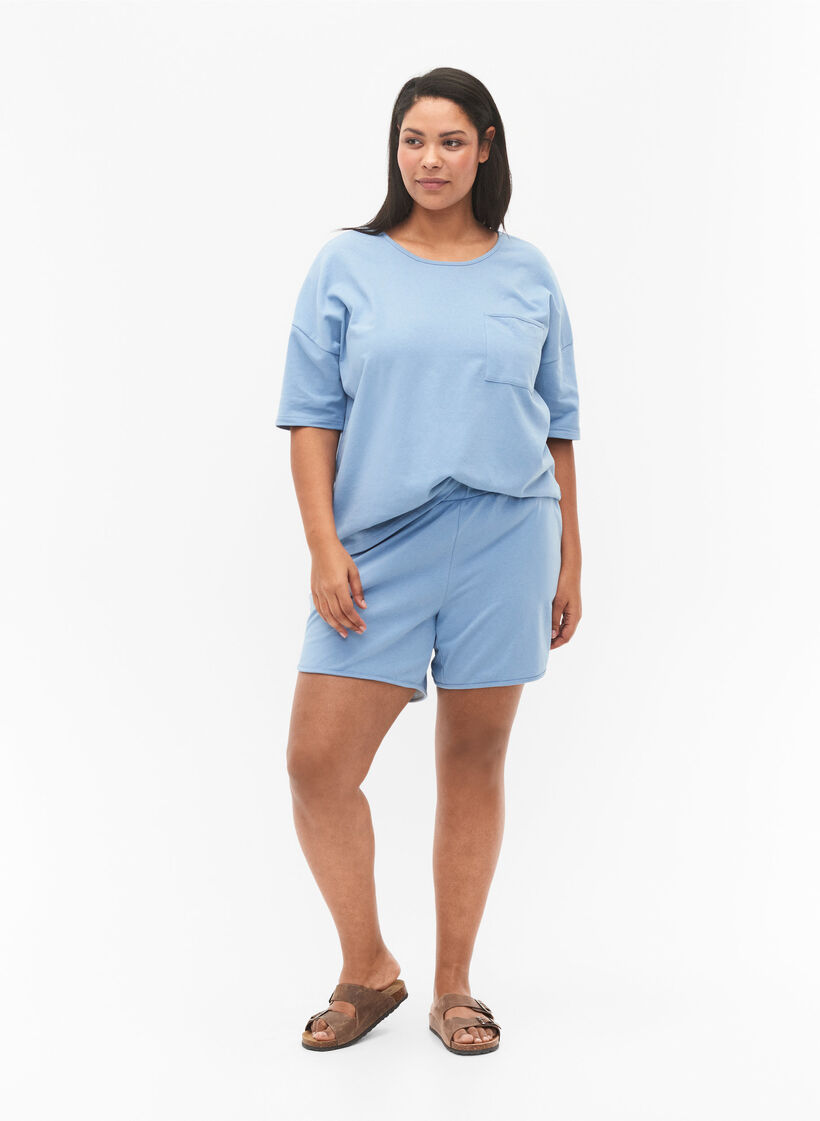 Effen sweatshort met zakken, Faded Denim, Model image number 3