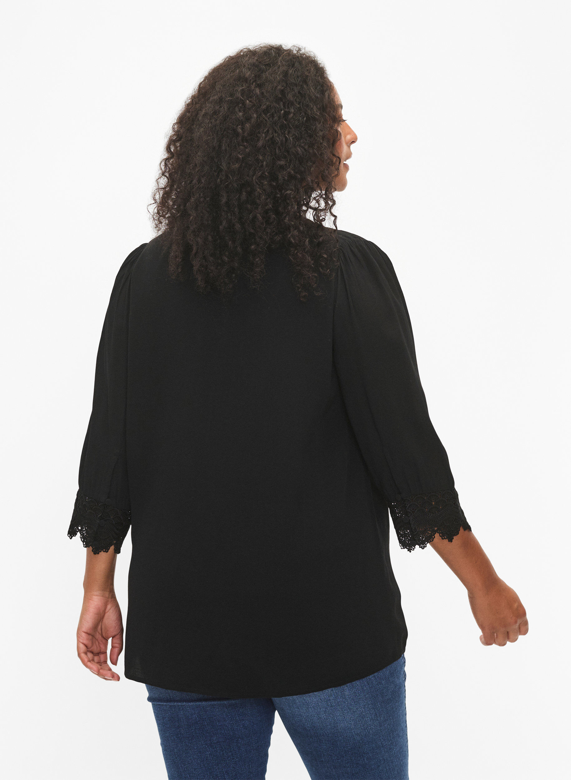 Zizzi Viscose shirt met V-hals, Black, Model image number 1