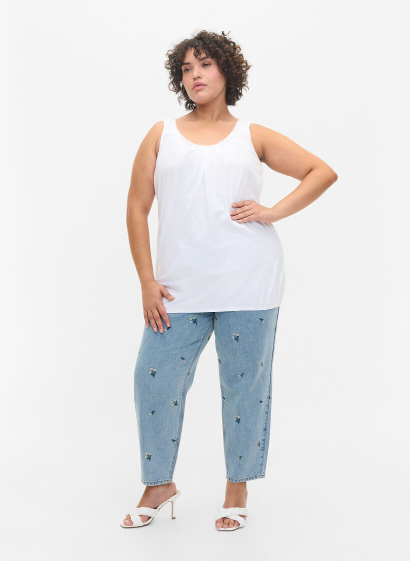 Katoenen top met ronde hals en kanten rand, Bright White, Model image number 2