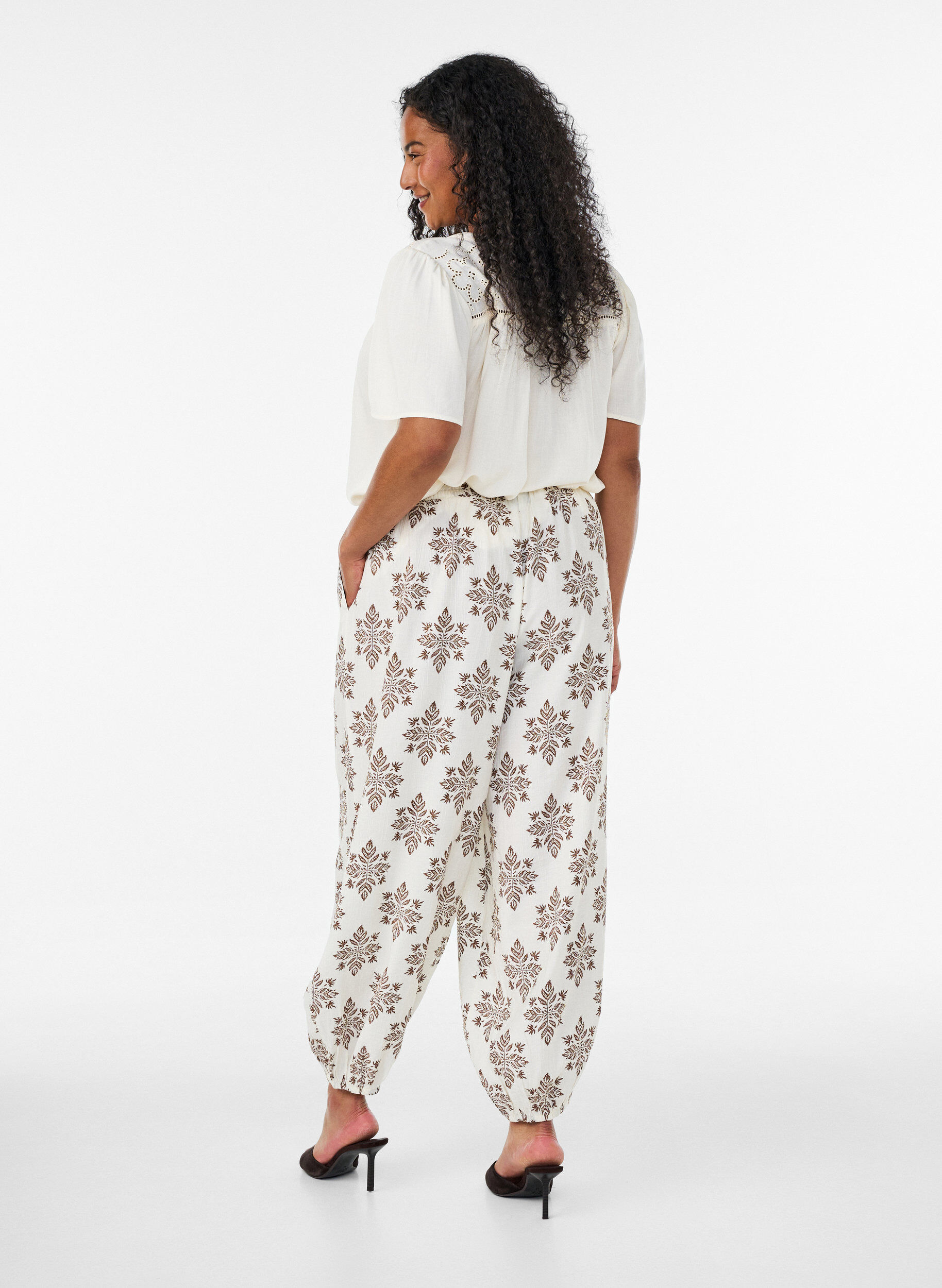 ZizziGepatroonde ballonbroek met hoge taille, Vanille, Model image number 1