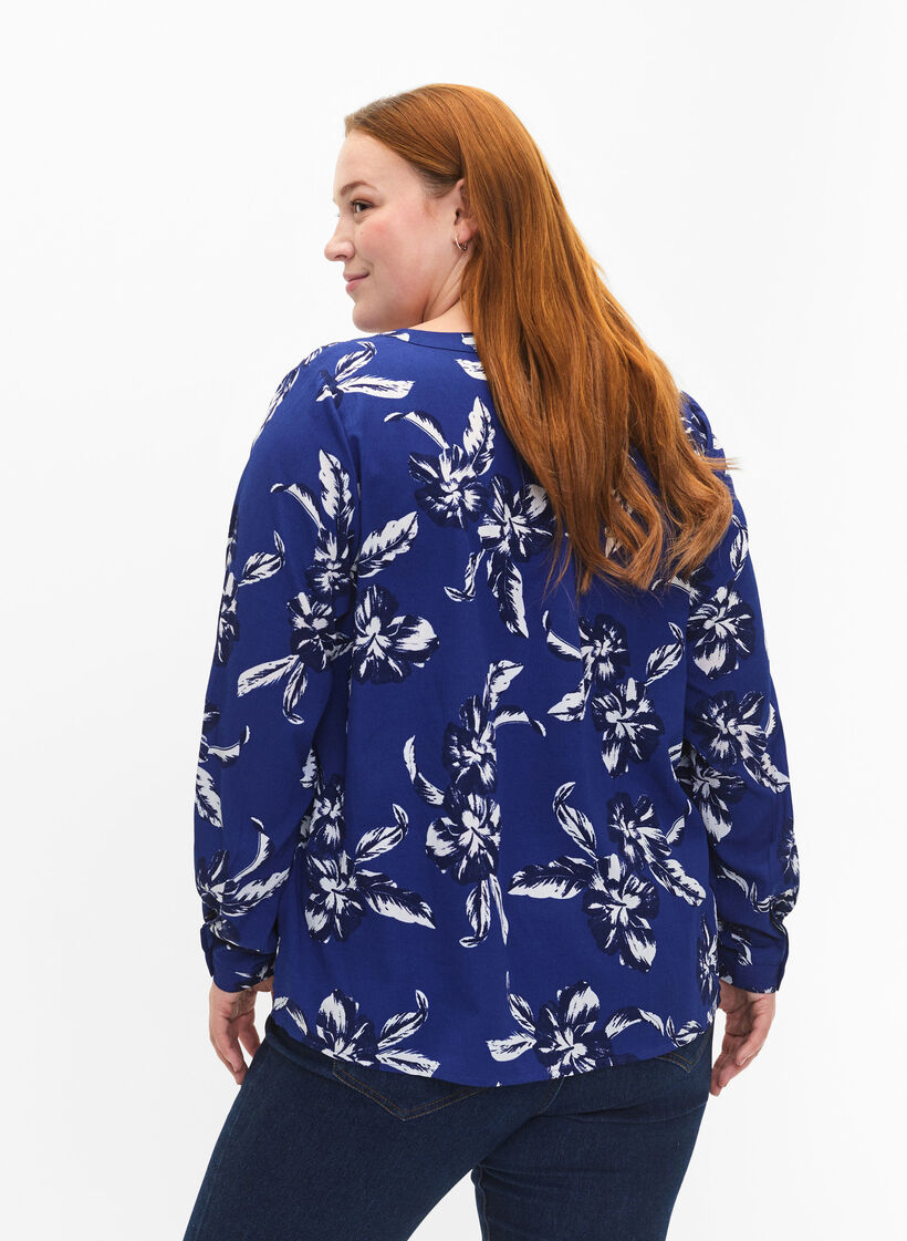 FLASH - Blouse met lange mouwen en print, Navy Blazer Flower, Model image number 1