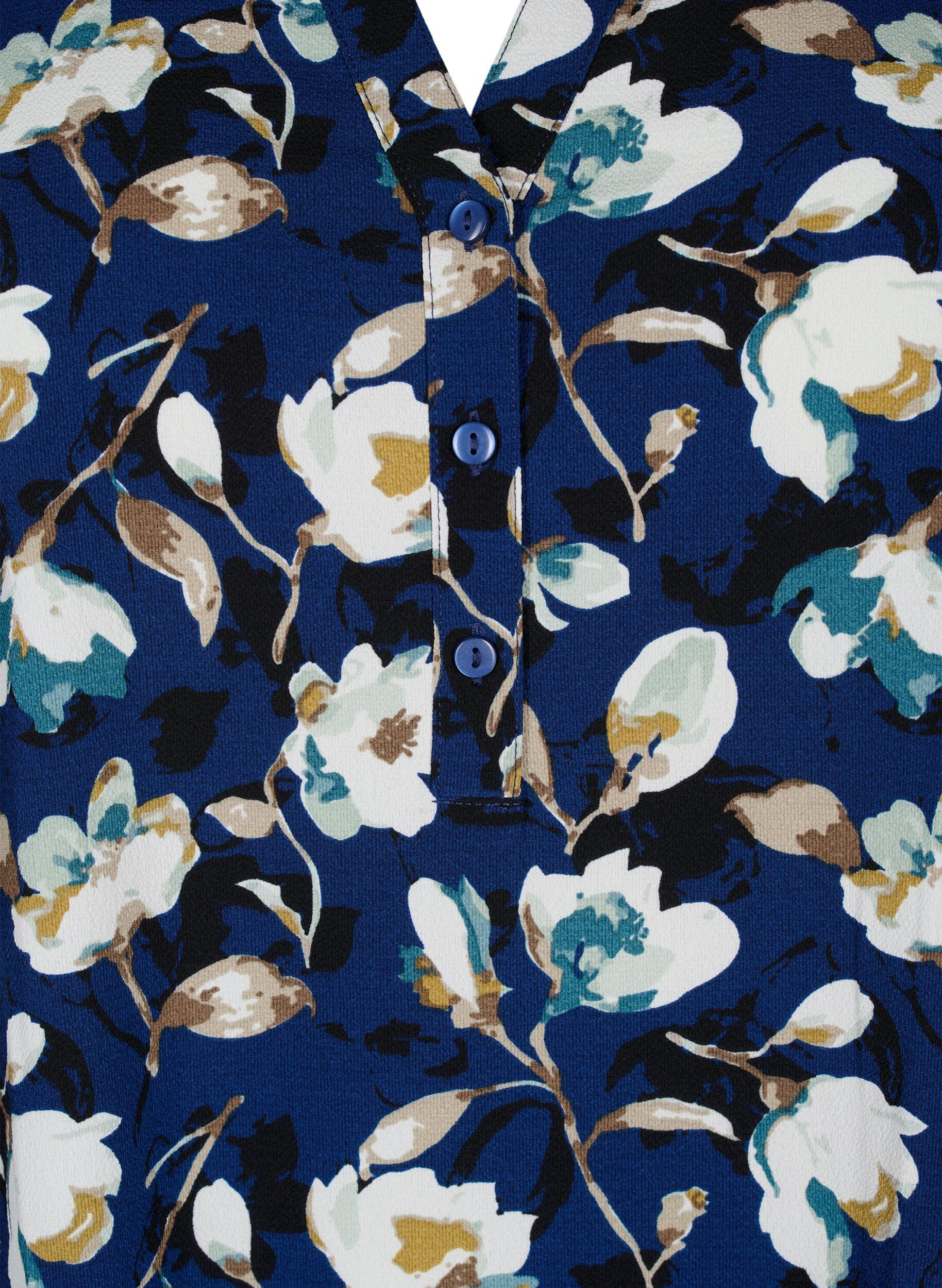 Zizzi Gebloemde blouse met 3/4 mouwen, P. Blue Flower AOP, Packshot image number 2