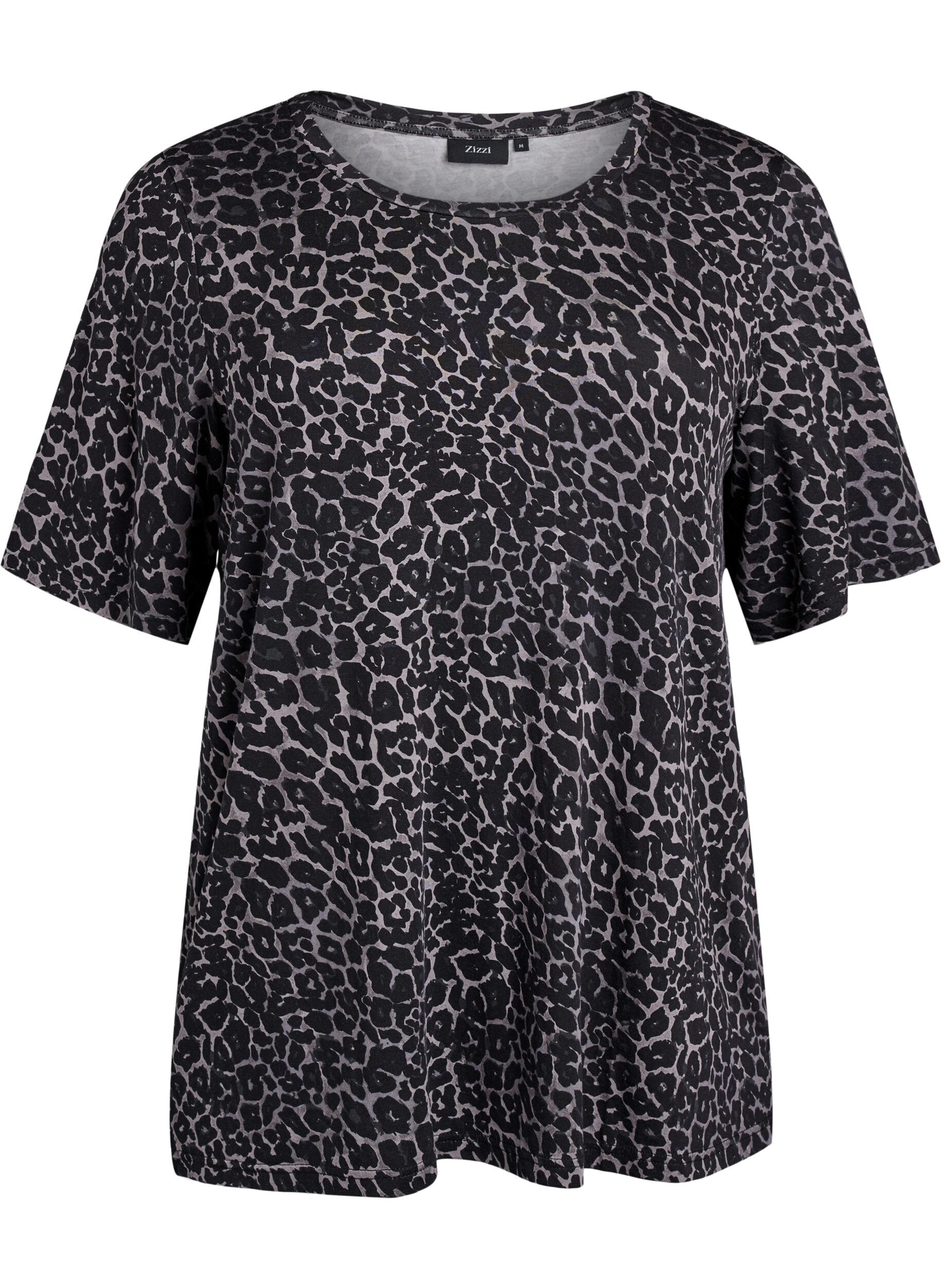 ZizziT-shirt met TENCEL&trade; Lyocell en luipaardprint, Grijs, Packshot image number 0