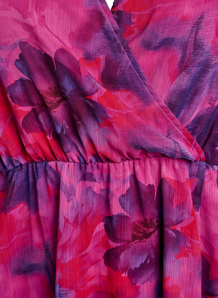 Lange chiffon jurk met bloemenprint en korte mouwen, Rood, Packshot image number 2
