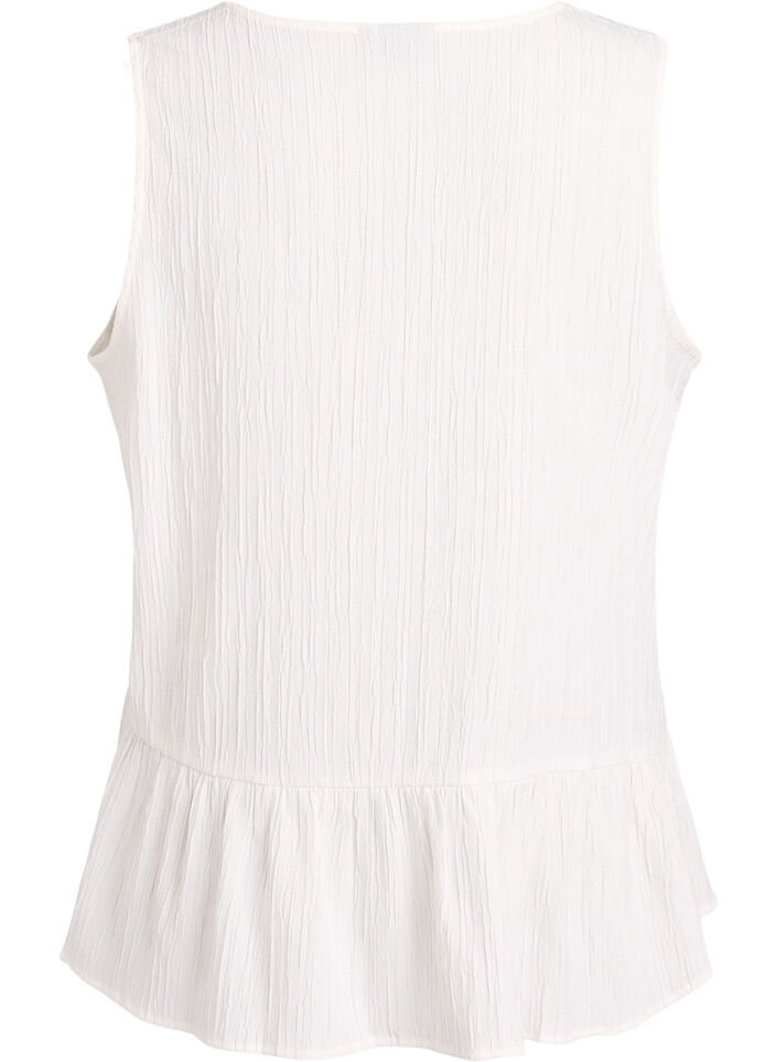 Mouwloze blouse met textuur en een striksluiting, Vanille, Packshot image number 1