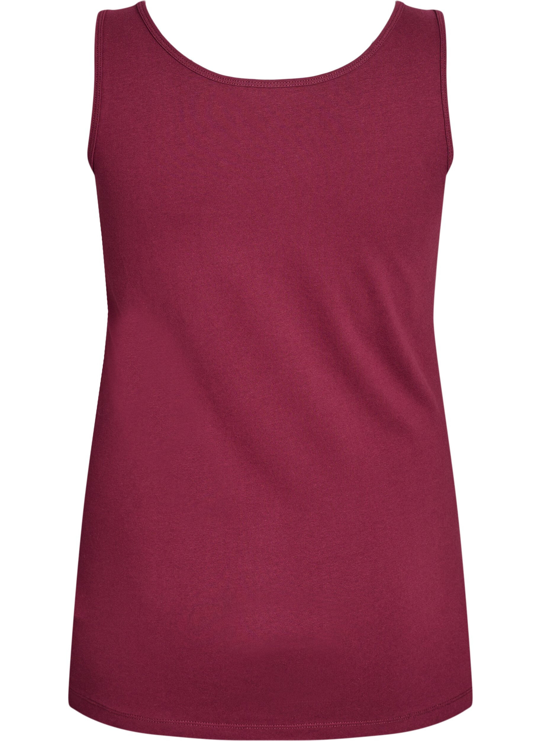 ZizziSolide kleur basis top in katoen, Donker Bordeaux, Packshot image number 1