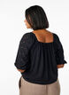 Blouse met korte pofmouwen en een opengewerkt patroon, Zwart, Model image number 2