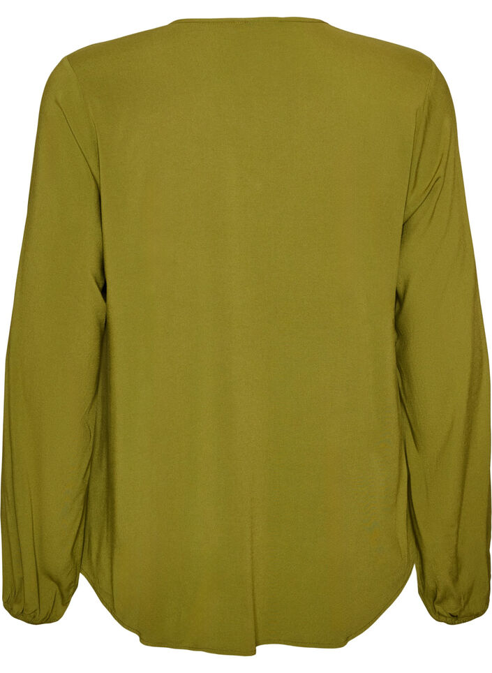 Viscose blouse met V-hals en lange mouwen, Groen, Packshot image number 1