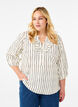 Katoenen blouse met 3/4 mouwen en strepen, Eggnog Black Stripe, Model image number 0