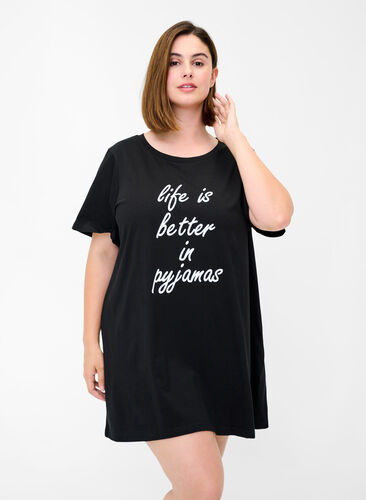 Oversized pyjama t-shirt met biologisch katoen, Black, Model image number 0
