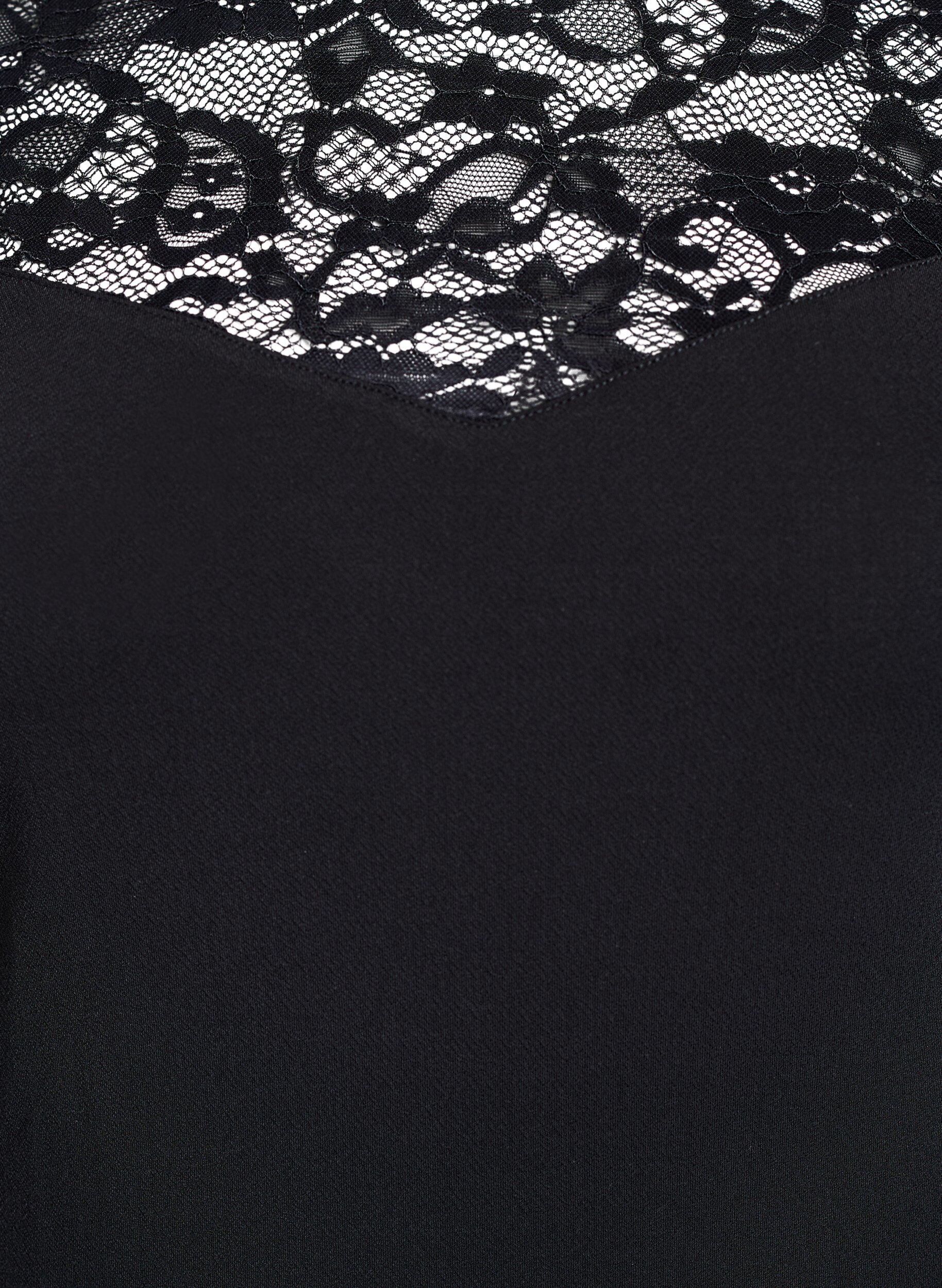 Zizzi Getailleerd body met kanten mouwen, Zwart, Packshot image number 2