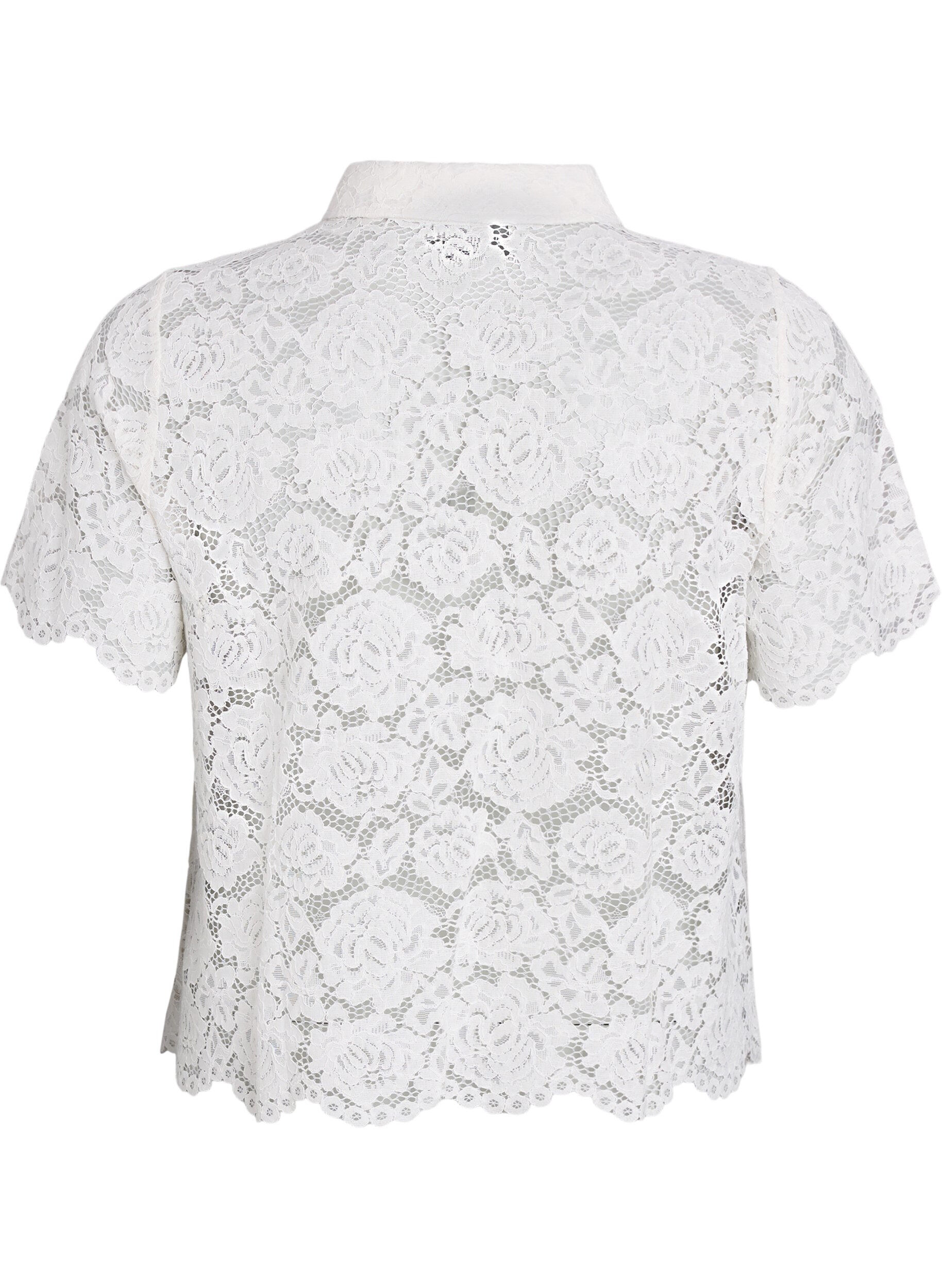 Zizzi Kanten shirt blouse met parelknopen, Vanille, Packshot image number 1
