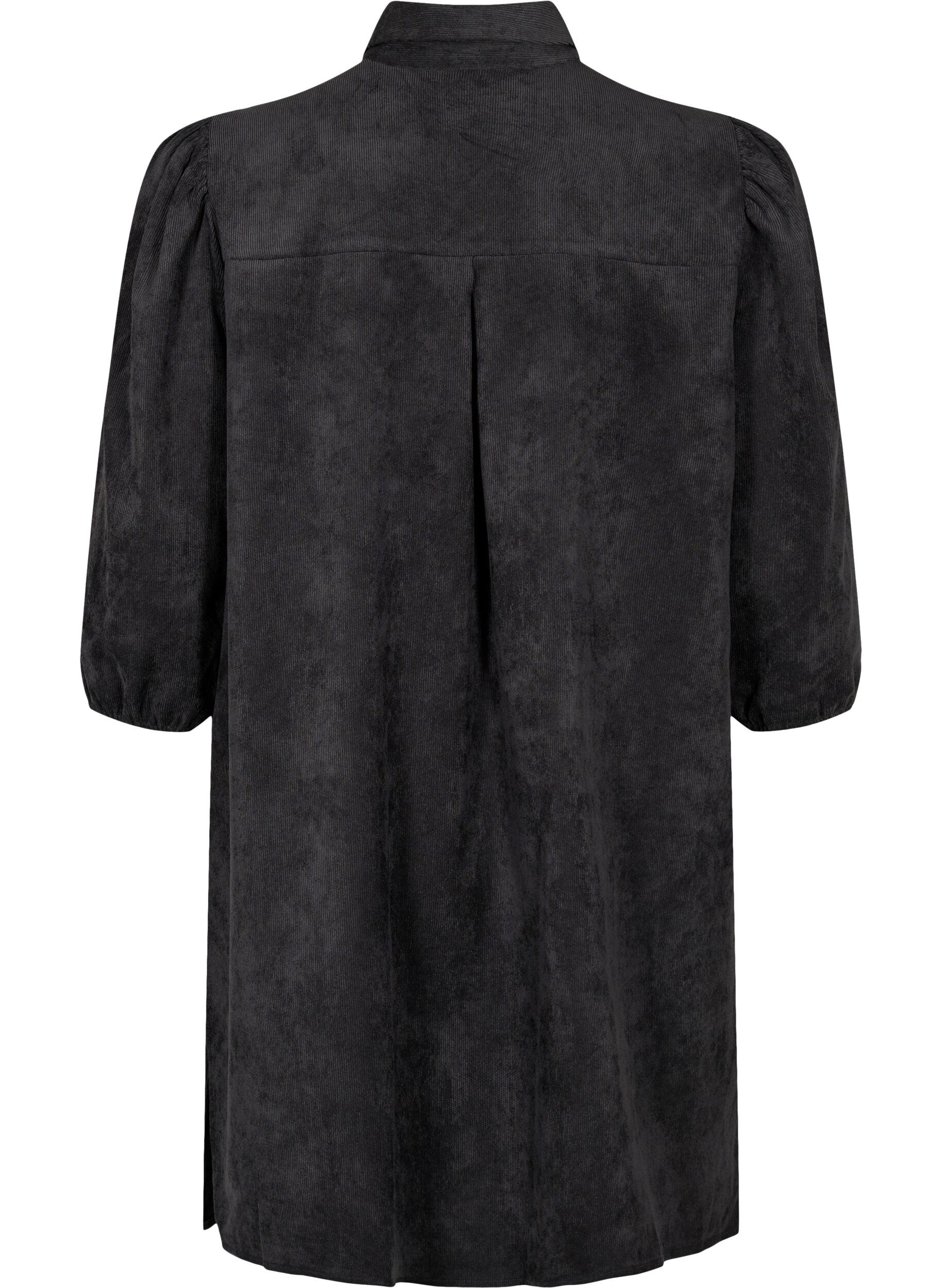 Zizzi Corduroy jurk met driekwartmouwen en knopen, Black, Packshot image number 1