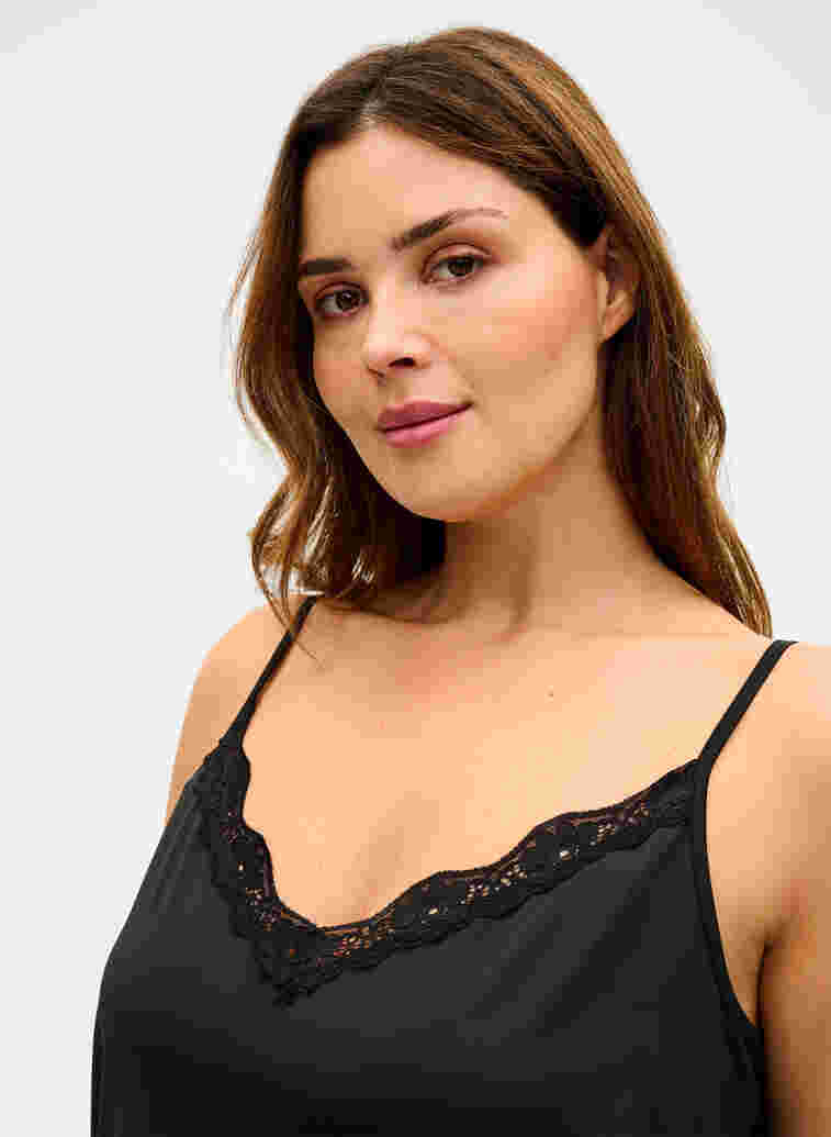 Pyjama top met kanten details, Black, Model image number 2