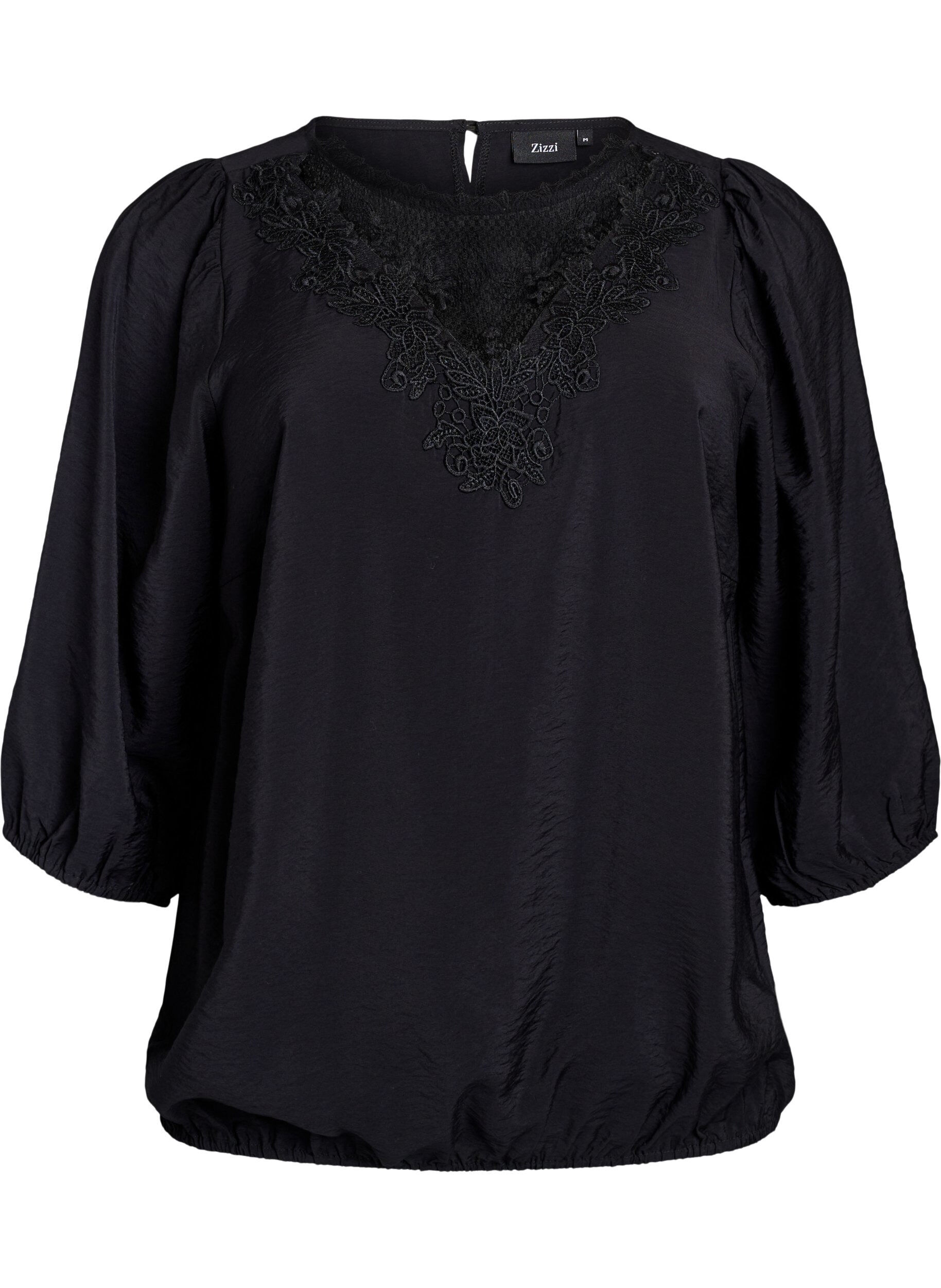 ZizziBlouse met 3/4 mouwen en kantdetails, Zwart, Packshot image number 0
