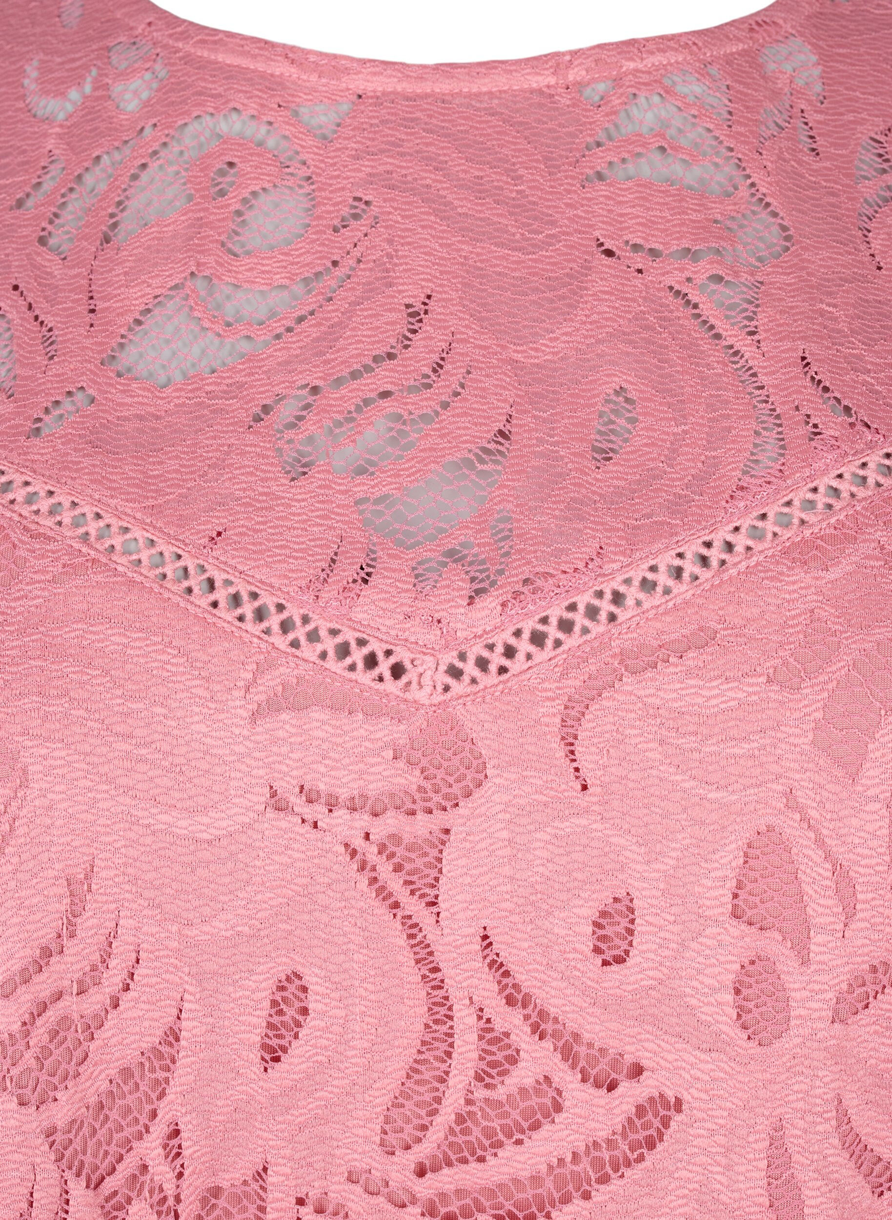 Zizzi Kanten blouse met korte mouwen, Dusty Rose, Packshot image number 2