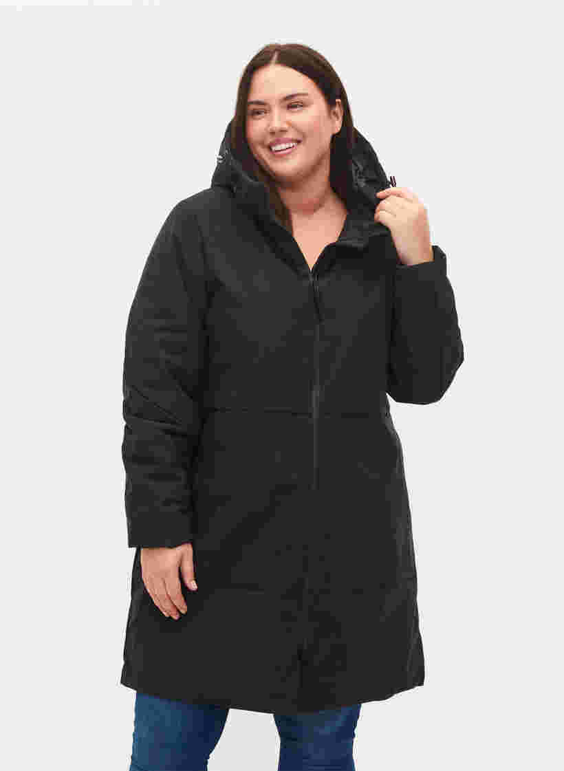 Winterjas met verstelbare taille, Black, Model image number 0