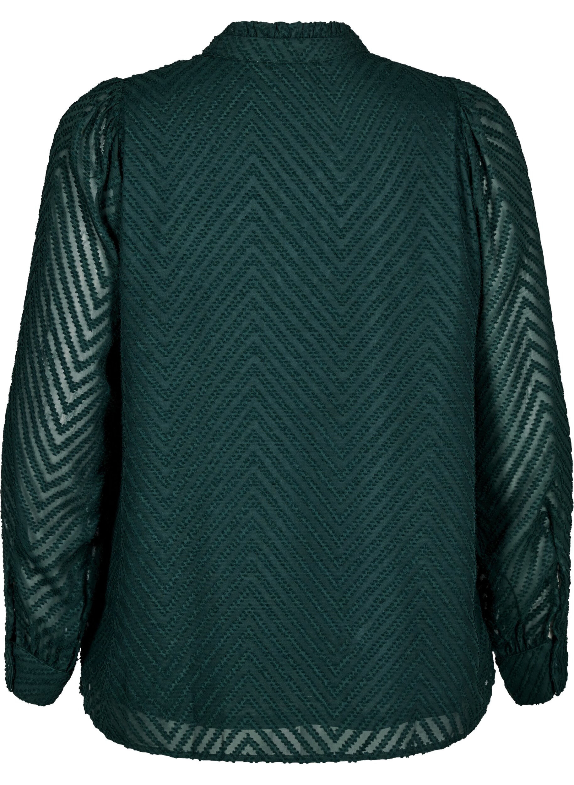 Zizzi Shirt met textuur en een gerimpelde kraag, Groen, Packshot image number 1
