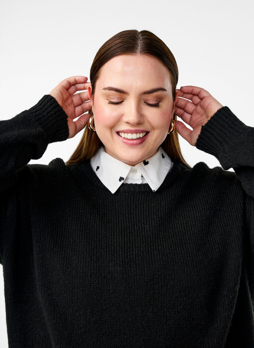 Losse kraag met geborduurde hartjes, White, Image image number 0