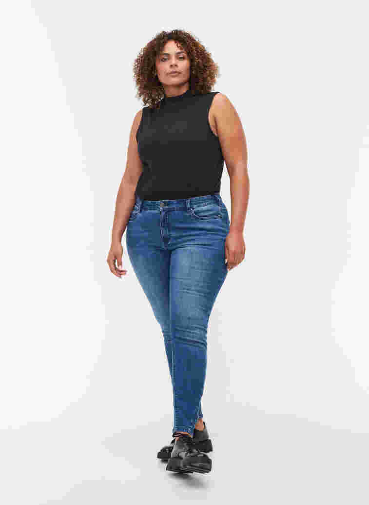 Super slim fit Amy jeans met strikje, Dark blue, Model image number 4