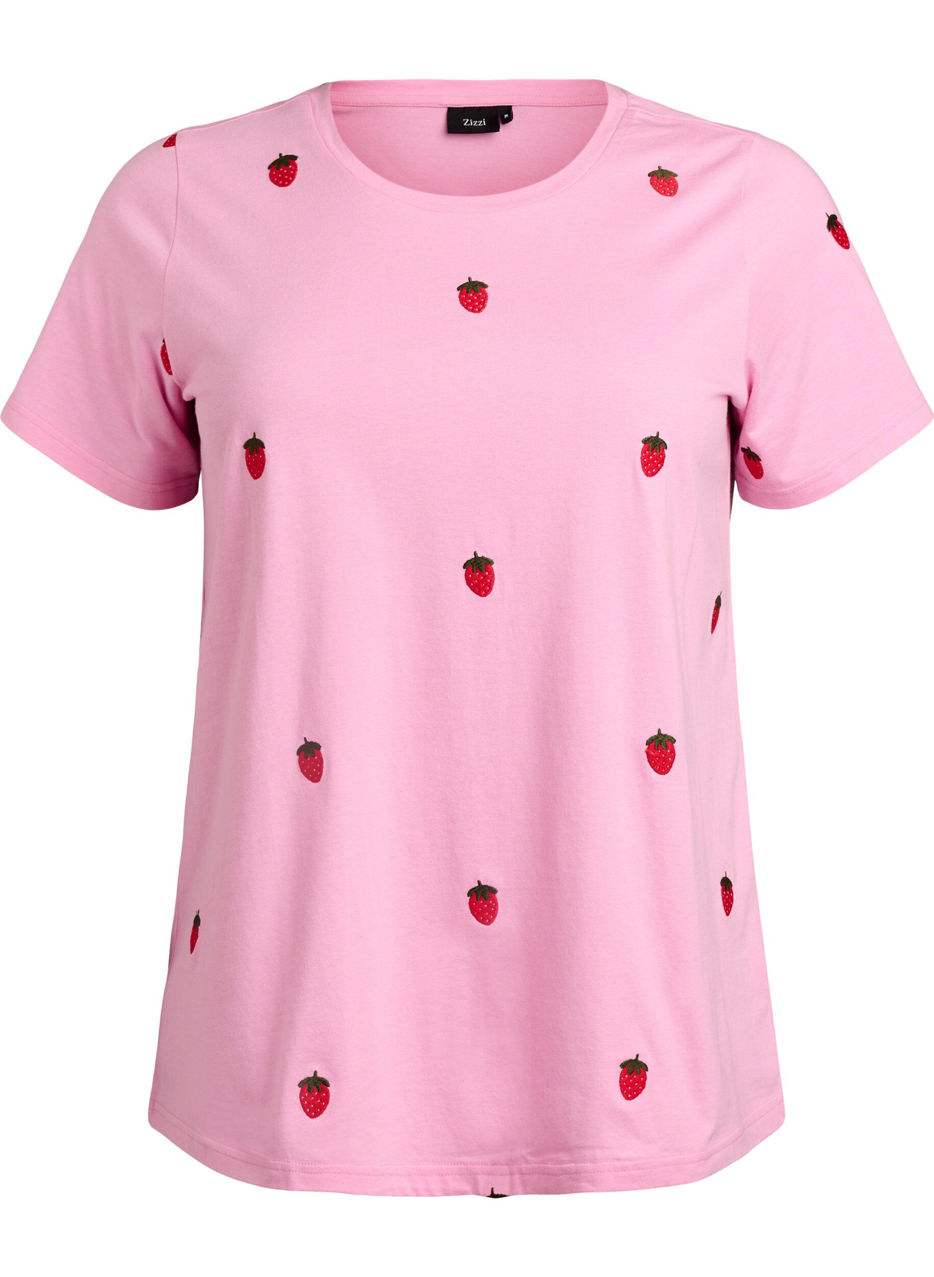 Zizzi T-shirt in biologisch katoen met geborduurde motieven, Roze, Packshot image number 0