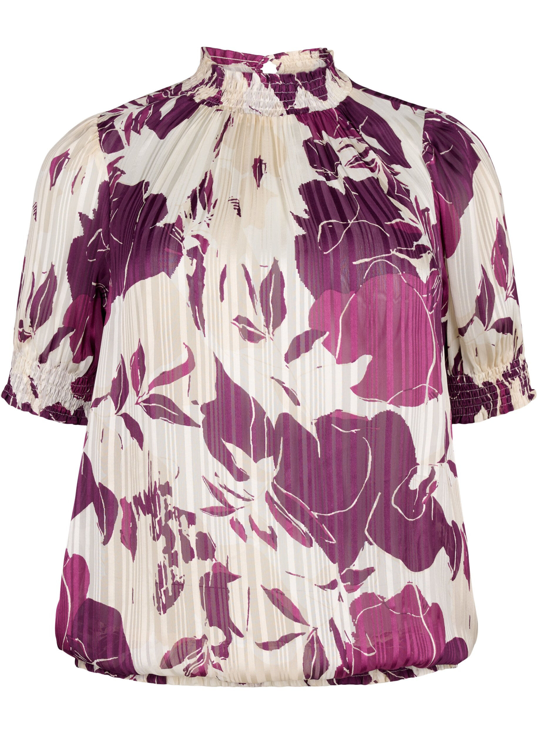 Zizzi  Smock-blouse met korte mouwen en print, D.Purple Graphic AOP, Packshot image number 0