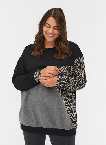 Sweatshirt met print details, Black Grey Zebra, Model image number 0