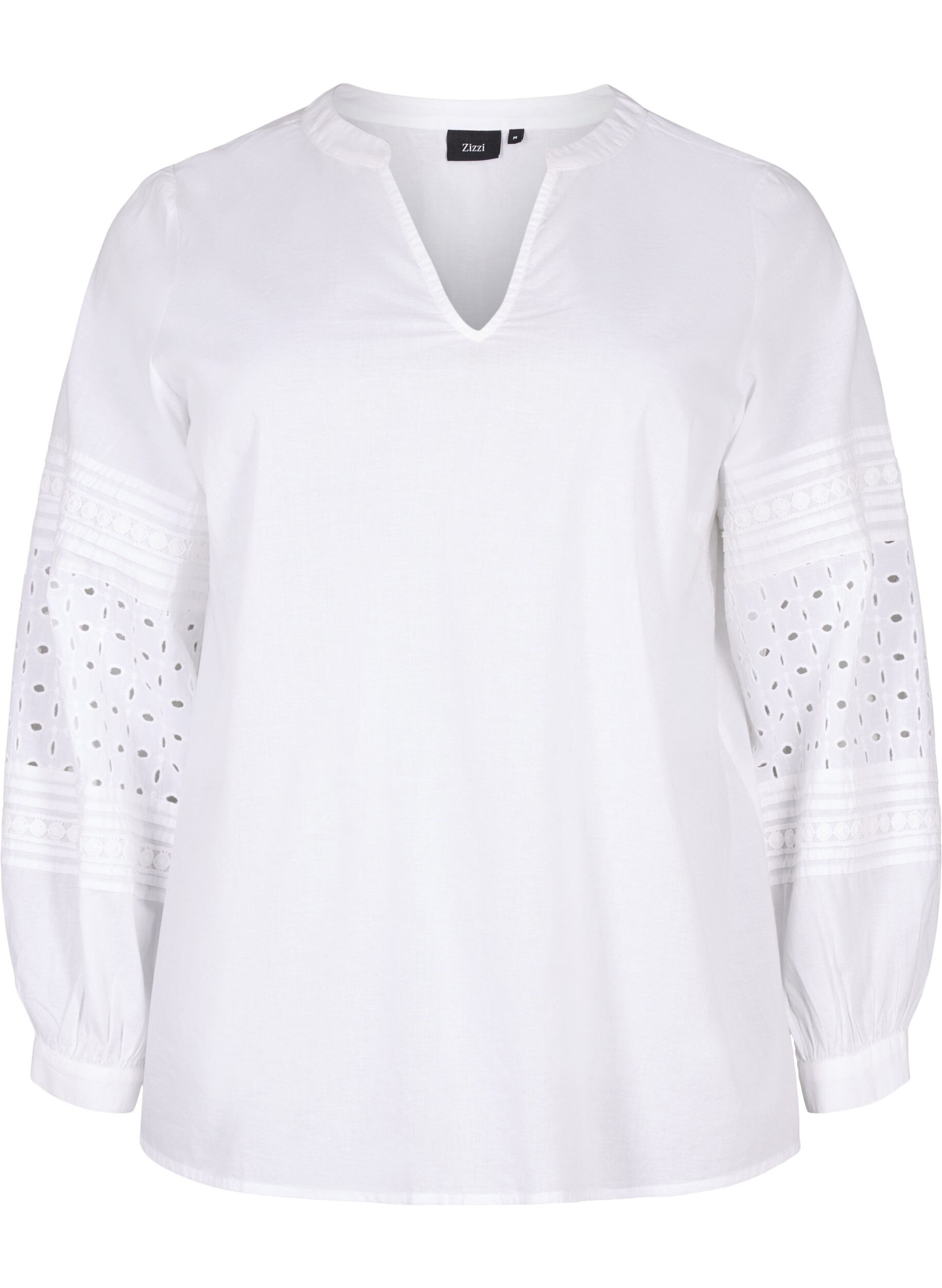 Zizzi Blouse met lange mouwen en decoratieve details, Bright White, Packshot image number 0