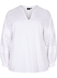 Blouse met lange mouwen en decoratieve details, Bright White