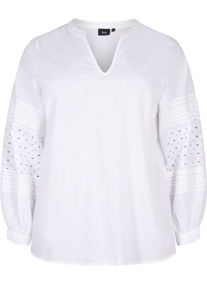 Blouse met lange mouwen en decoratieve details, Bright White, Packshot image number 0