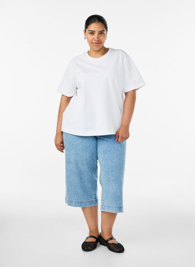 Boxy katoenen T-shirt, Wit, Model image number 1