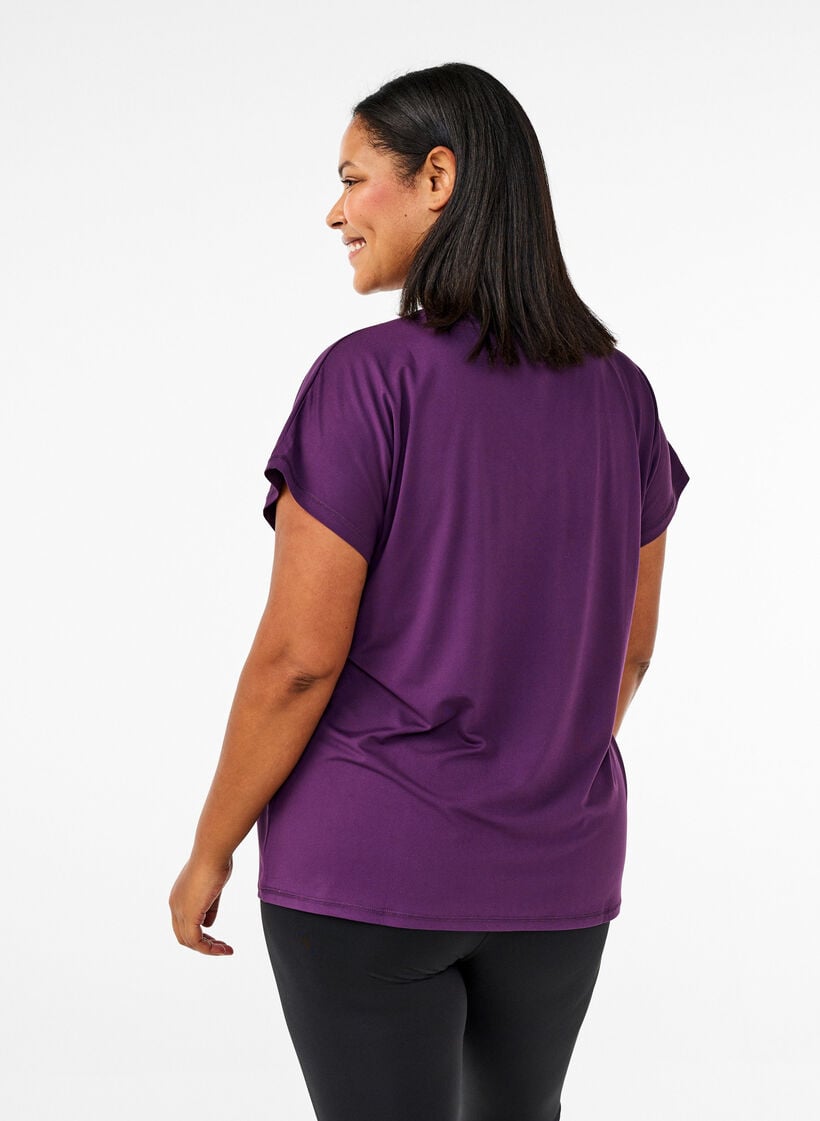 Losvallend trainings-T-shirt met V-hals, Paars, Model image number 2