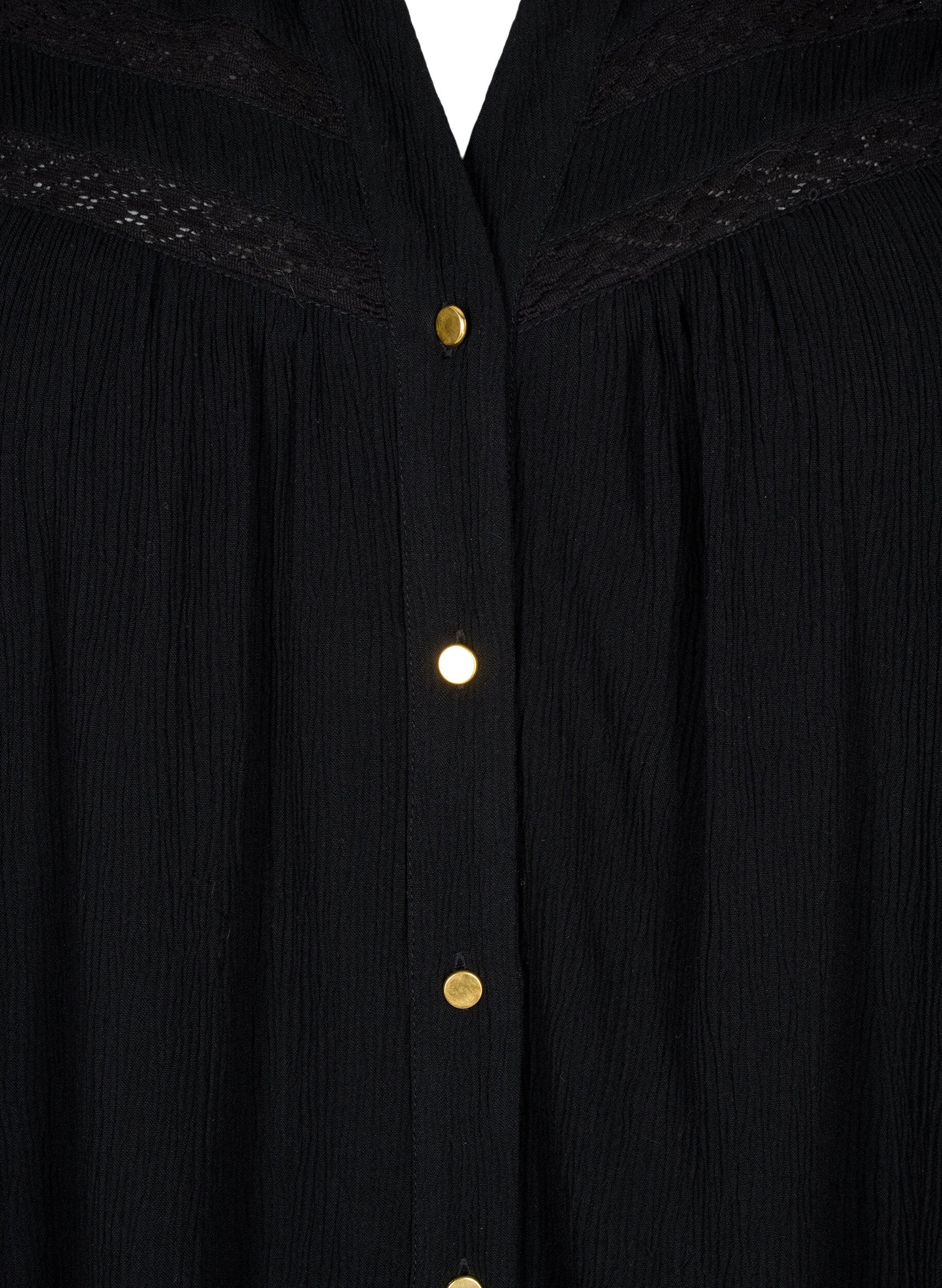 Zizzi Mouwloze viscose blouse met gehaakt detail, Black, Packshot image number 2