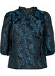 Jacquard wikkelblouse met 3/4 mouwen, Black Blue, Packshot image number 0
