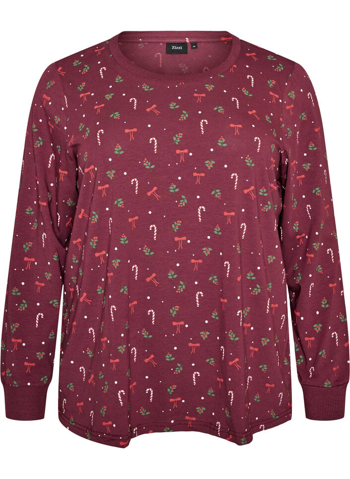 Nachtblouse met een print, Donker Bordeaux, Packshot image number 0