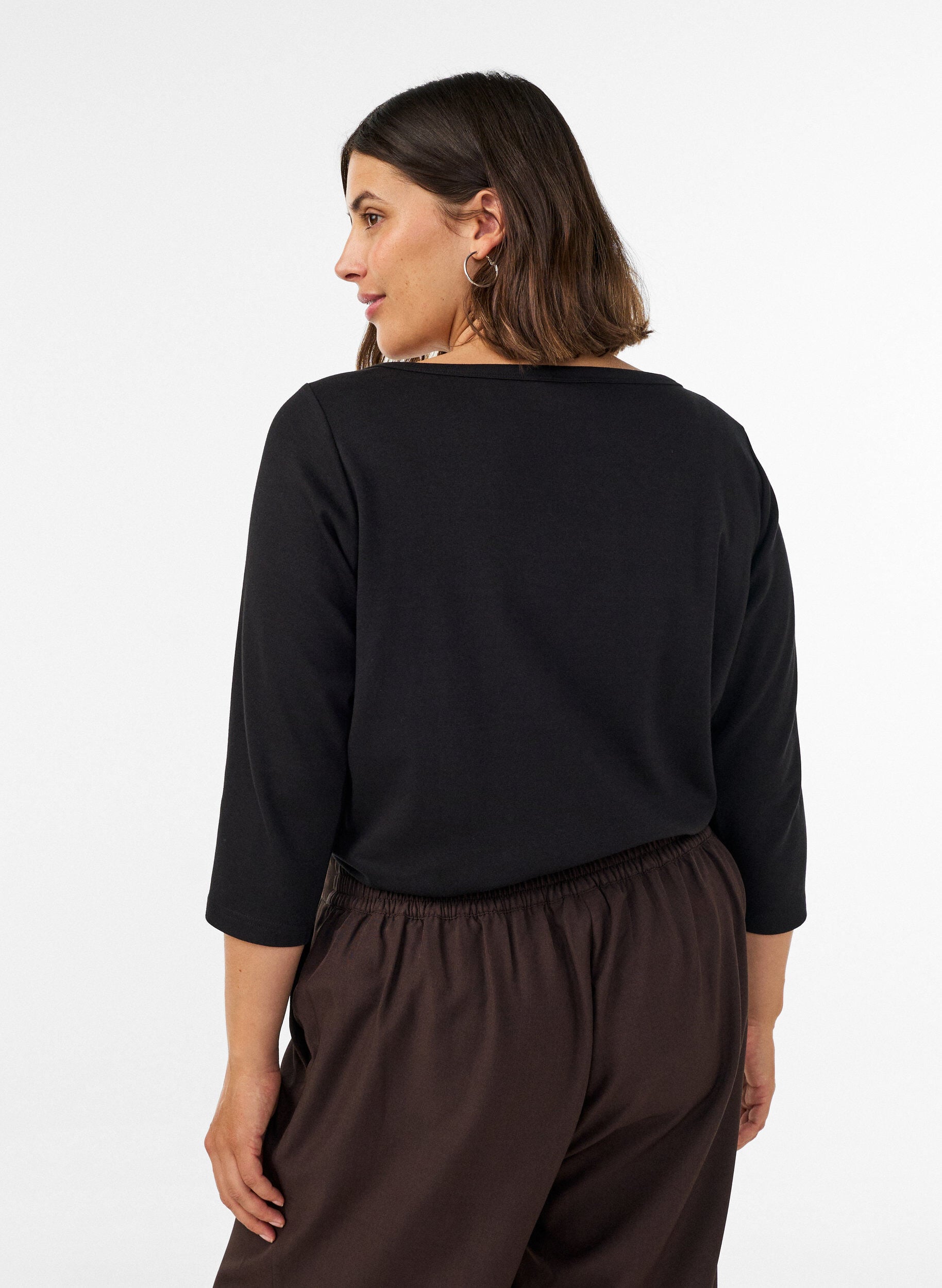 ZizziBasic T-shirt met boothals en 3/4-mouwen, Zwart, Model image number 2