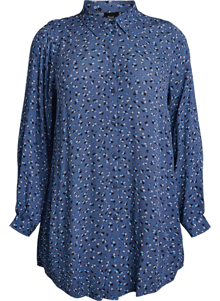 Lange blouse met bloemenprint, Blauw, Packshot image number 0