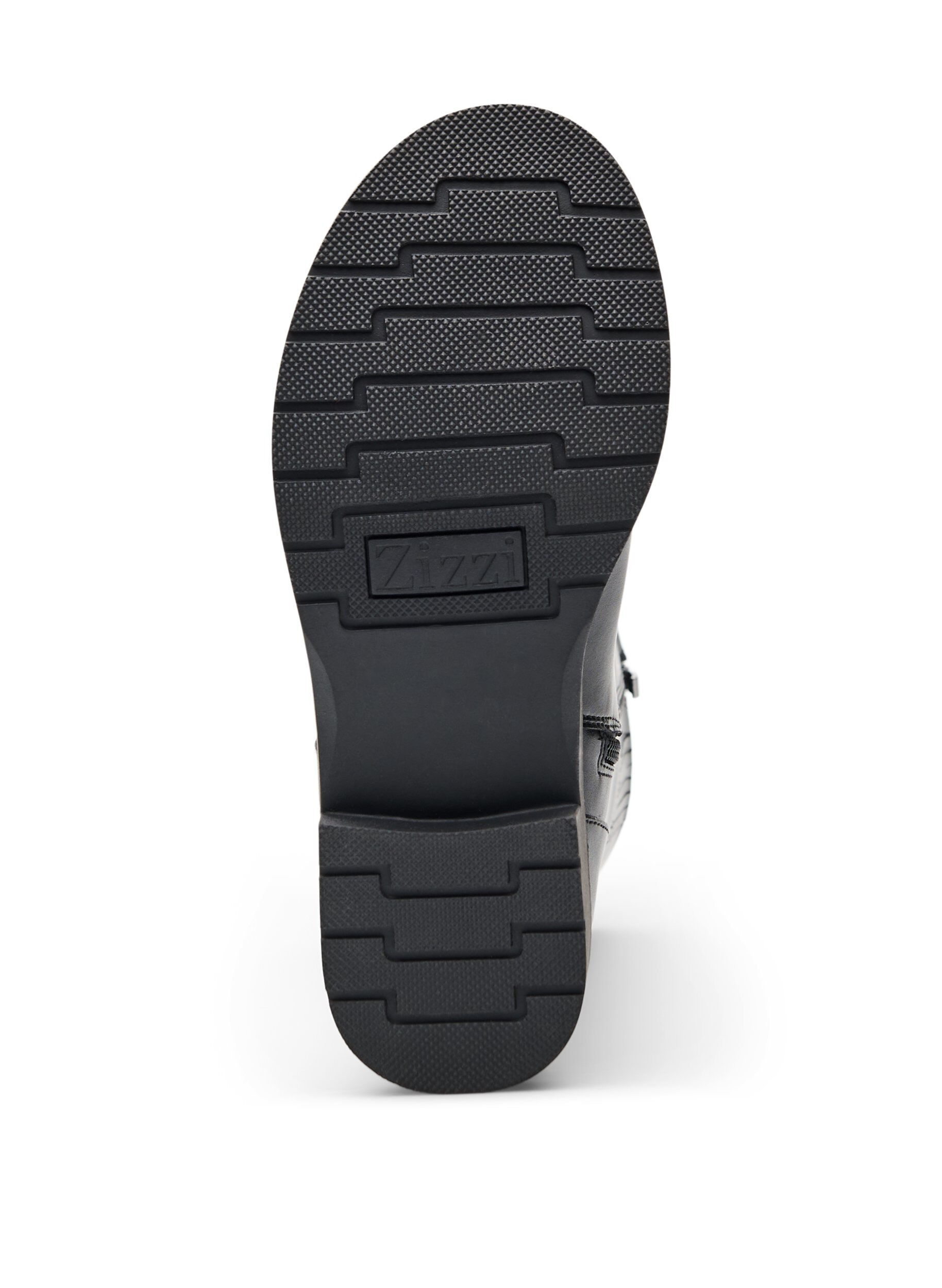 Zizzi Wide fit - Hoge leren laars met decoratieve gespen, Zwart, Packshot image number 4