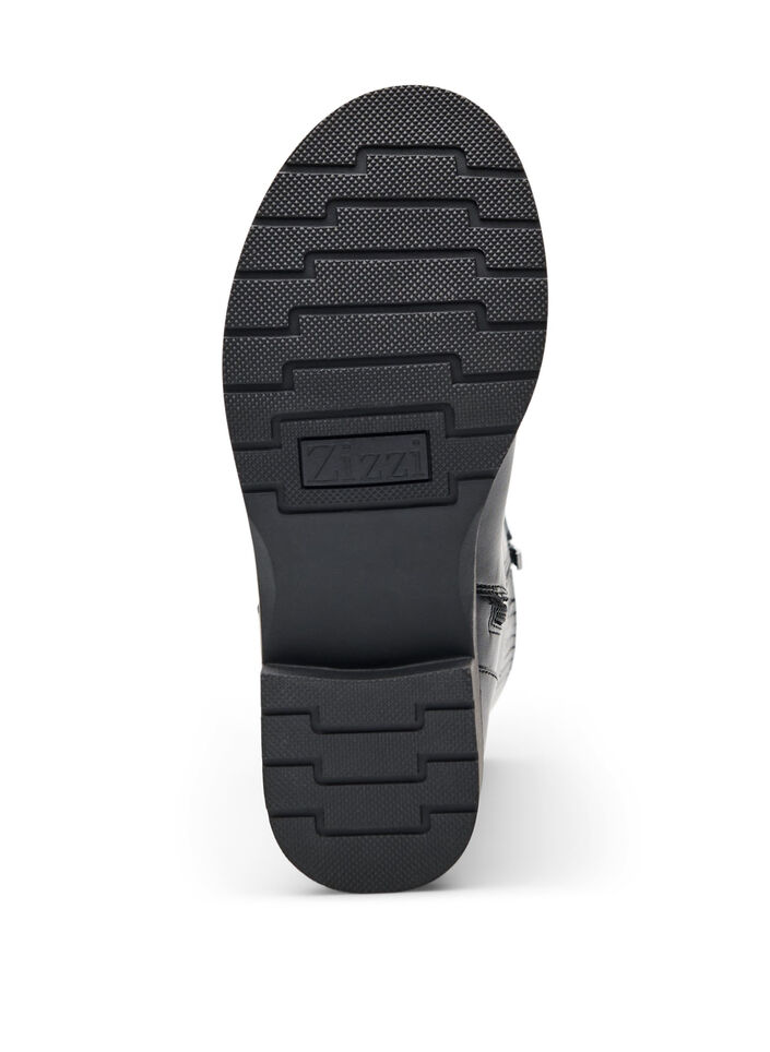 Wide fit - Hoge leren laars met decoratieve gespen, Zwart, Packshot