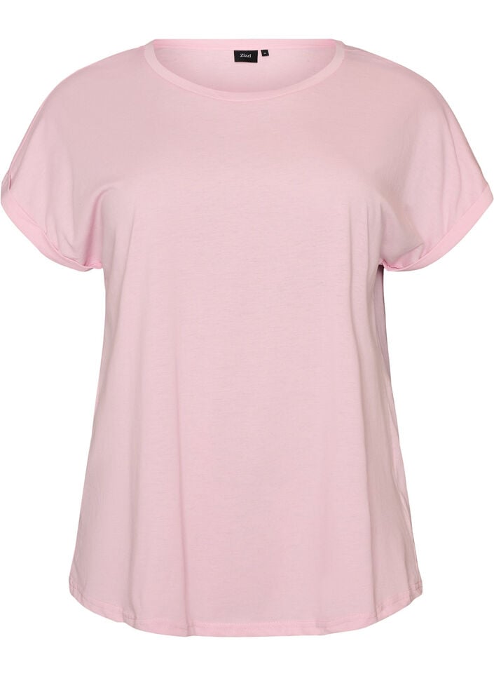 T-shirt met korte mouwen van katoenmix, Roze, Packshot image number 0