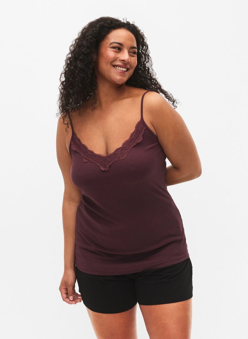 2-pack geribbed nacht tops, Black/Fudge, Model image number 0