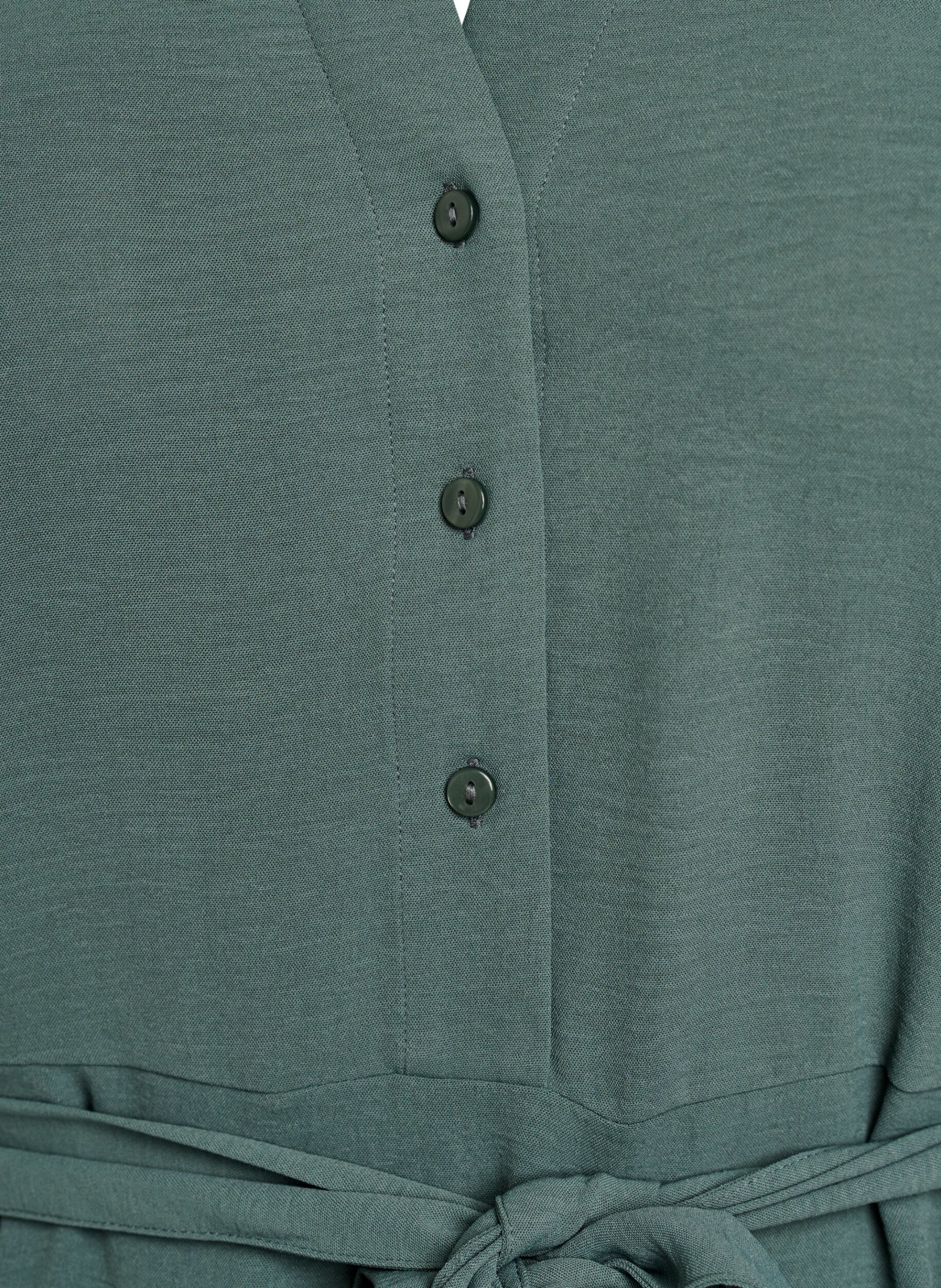 Zizzi Midi overhemdjurk met strikceintuur, Groen, Packshot image number 2