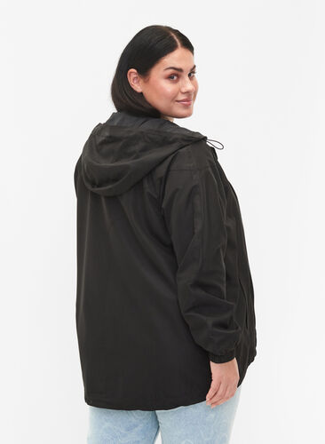 Korte jas met capuchon en verstelbare onderkant, Black, Model image number 1