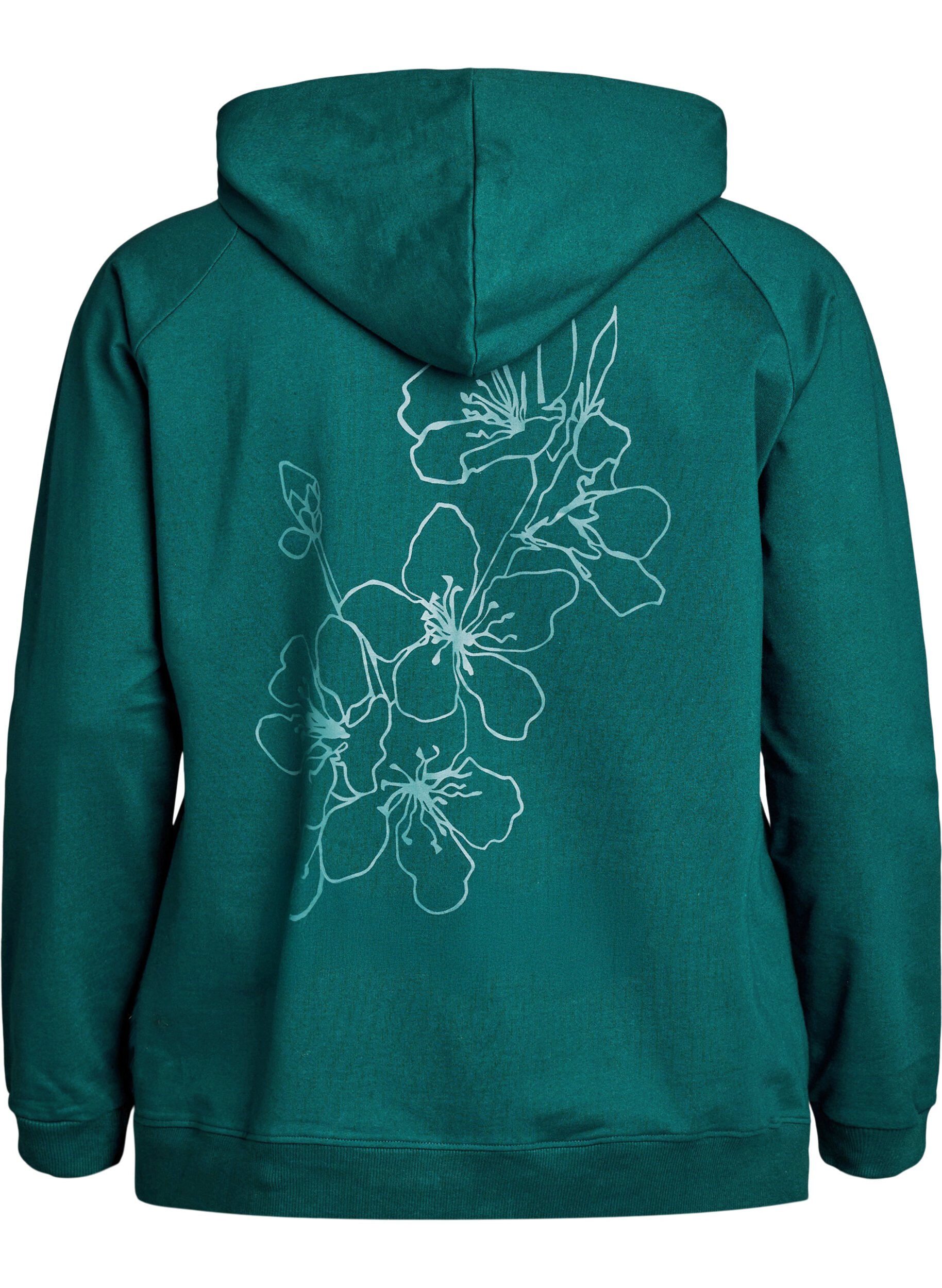 Zizzi Hoodie met ritssluiting en achterkant print, Groen, Packshot image number 1