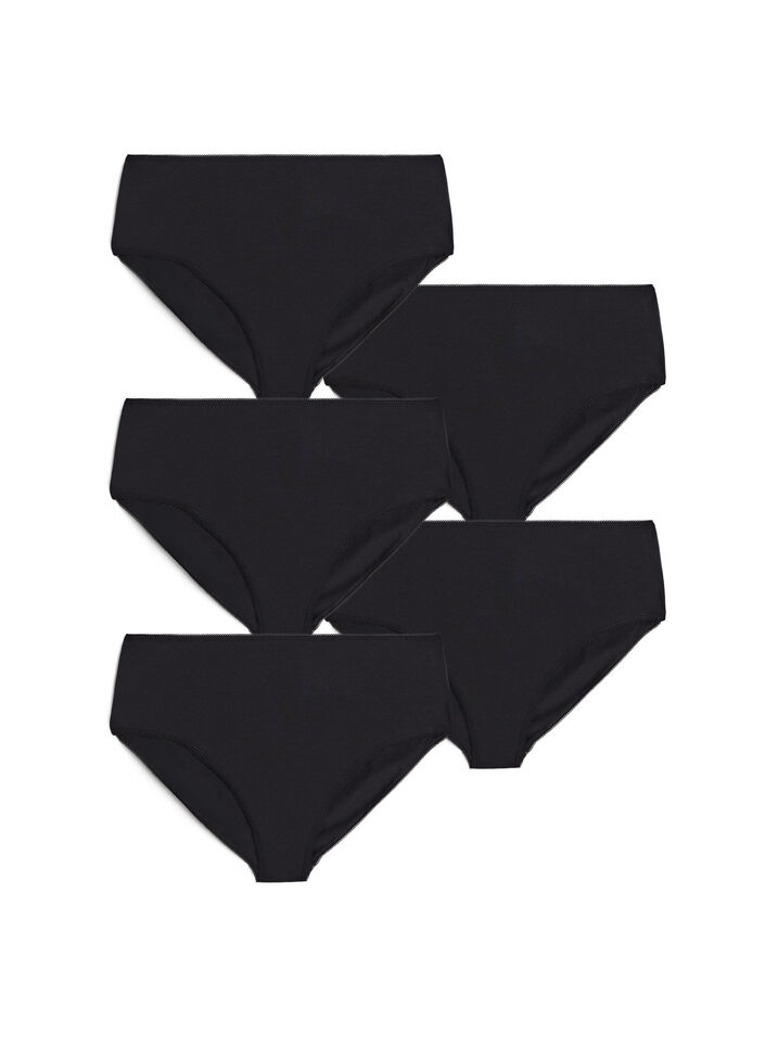 5-pack katoenen slipje met normale taille, Zwart, Packshot image number 0