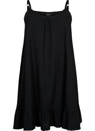 Katoenen jurk met dunne bandjes en a-lijn, Black, Packshot image number 0