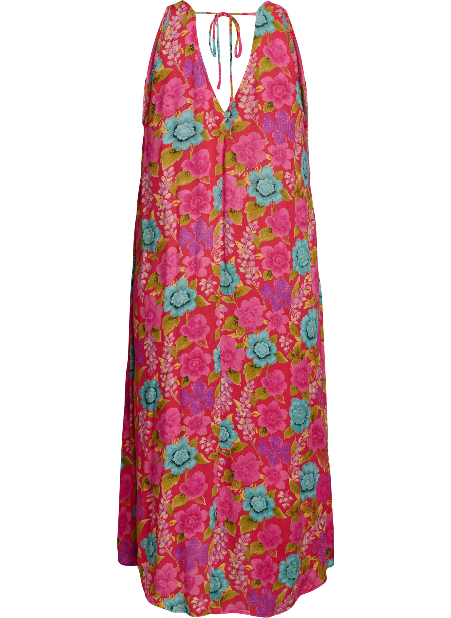 Zizzi A-lijn maxi-jurk zonder mouwen met een V-hals, Rood, Packshot image number 1